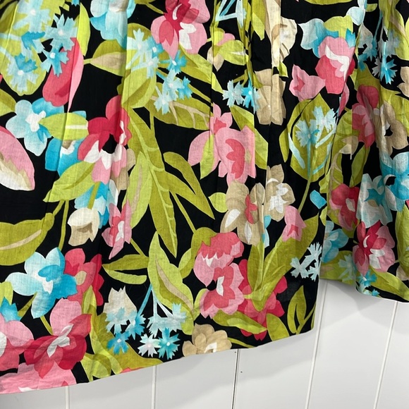 Talbots Womens Skirt 12 Blue Green Tropical Print Side Zip Lined Pleats Summer - Picture 3 of 10